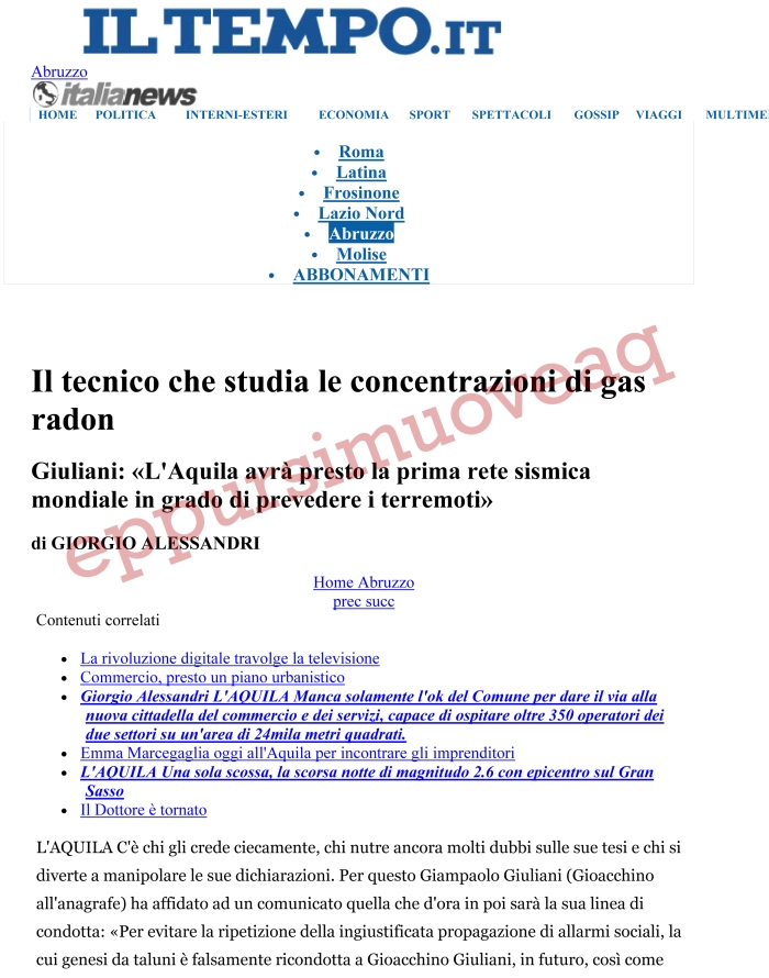(Il Tempo - Abruzzo - Giuliani «L'Aquila avrà presto la prima re